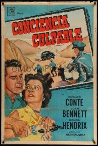1r312 HIGHWAY DRAGNET Argentinean '54 art of Richard Conte & Joan Bennett, Las Vegas manhunt!