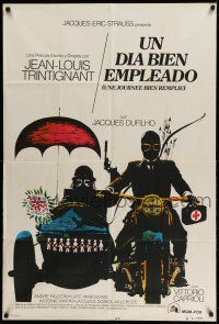 1r412 UNE JOURNEE BIEN REMPLIE Argentinean '73 directed by Trintignant, Ferracci motorcycle art!