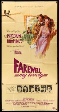 1r009 FAREWELL MY LOVELY English 3sh '75 cool different art of Robert Mitchum & Charlotte Rampling!