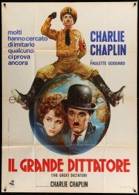 1r530 GREAT DICTATOR Italian 1p R1970s best art of Charlie Chaplin as Hynkel by Renato Casaro!