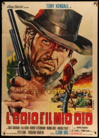 1r540 HATE IS MY GOD Italian 1p '69 spaghetti western art of Tony Kendall with gun, great title!