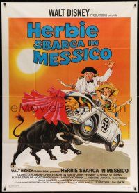 1r544 HERBIE GOES BANANAS Italian 1p '82 wacky cartoon art of Volkswagen Beetle fighting a bull!