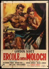 1r545 HERCULES AGAINST MOLOCH Italian 1p '63 Ciriello art of strongman Gordon Scott protecting girl