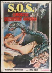1r558 ISLAND OF TERROR Italian 1p 1973 completely different art of serpent attacking naked girl!