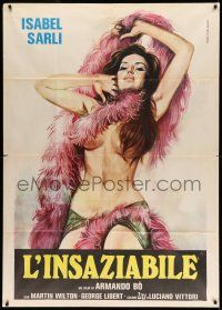 1r586 L'INSAZIABILE Italian 1p '78 full-length art of sexy topless Isabel Sarli by Ferrari!