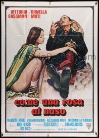 1r629 PURE AS A LILY Italian 1p '76 art of sexy Ornella Muti w/o pants sitting by Vittorio Gassman!