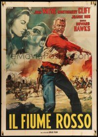 1r637 RED RIVER Italian 1p R63 different Casaro artwork of John Wayne, Howard Hawks classic!