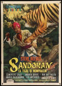 1r652 SANDOKAN THE GREAT Italian 1p '65 Umberto Lenzi, Ciriello art of tiger leaping at Reeves!