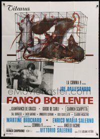 1r654 SAVAGE THREE Italian 1p '75 Salerno's Fango Bollente, Joe Dallesandro, art of rats in cage!