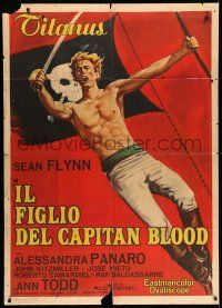 1r670 SON OF CAPTAIN BLOOD Italian 1p '62 art of barechested pirate Sean Flynn w/skull & crossbones