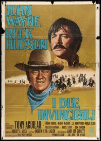 1r688 UNDEFEATED Italian 1p '69 great Franco Fiorenzi art of John Wayne & Rock Hudson!