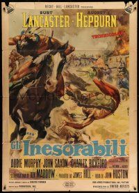 1r689 UNFORGIVEN Italian 1p '60 John Huston, different epic battle art by Averardo Ciriello!