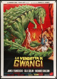 1r694 VALLEY OF GWANGI Italian 1p '69 cool different art of man & woman w/dinosaur by Franco!