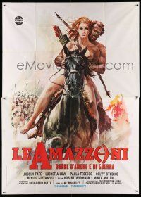 1r039 BATTLE OF THE AMAZONS Italian 2p '73 art of sexy naked female warrior Lucretia Love on horse!