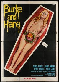 1r044 BURKE & HARE Italian 2p '73 wild Luca Crovato art of naked blonde in casket with price tag!