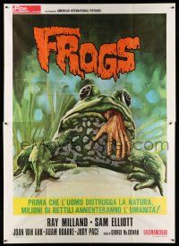 1r058 FROGS Italian 2p '72 art of man-eating amphibian with human hand in mouth by Enzo Sciotti!