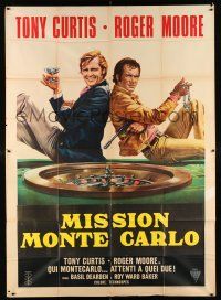 1r079 MISSION MONTE CARLO Italian 2p '74 best art of Roger Moore & Tony Curtis by roulette wheel!