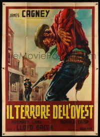 1r080 OKLAHOMA KID Italian 2p R62 cool art of cowboy shot in gunfight, Bogart not billed!