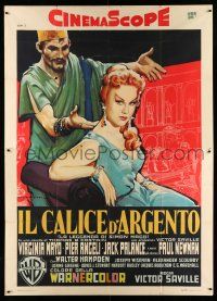 1r094 SILVER CHALICE Italian 2p '55 different Martinati art of Virginia Mayo & Jack Palance!