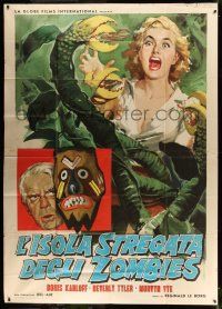 1r099 VOODOO ISLAND Italian 2p '59 Ciriello art of Boris Karloff + girl attacked by plant monster!