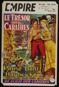 1t685 CARIBBEAN Belgian '52 cool art of barechested pirate John Payne & sexy Arlene Dahl!