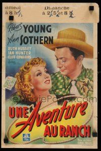 1t772 MAISIE Belgian '40s great art of pretty blonde Ann Sothern and Robert Young in cowboy hat!