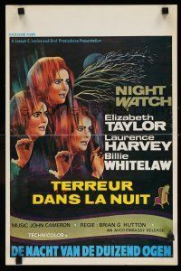 1t783 NIGHT WATCH Belgian '73 art of frightened Elizabeth Taylor, Laurence Harvey!
