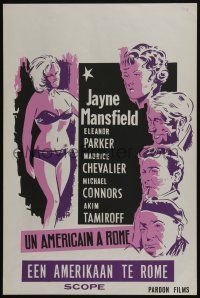 1t793 PANIC BUTTON Belgian '64 Maurice Chevalier, silkscreen art of sexy Jayne Mansfield in bikini!