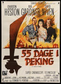 1t444 55 DAYS AT PEKING Danish '63 different art of Charlton Heston, Ava Gardner & David Niven!