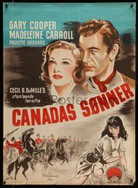 1t502 NORTH WEST MOUNTED POLICE Danish '46 art of Gary Cooper & Madeleine Carroll by Wenzel!