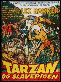 1t533 TARZAN & THE SLAVE GIRL Danish R70s art of Lex Barker fighting off lions w/man's body!