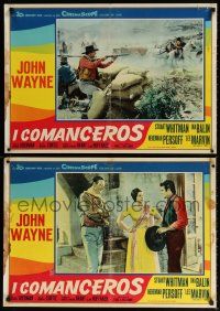 1t035 COMANCHEROS set of 2 Italian photobustas '61 John Wayne, Whitman & Balin, Michael Curtiz!