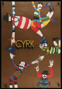 1t359 CYRK Polish commercial 26x38 '88 wonderful artwork of clowns in bowler hats by Marian Stachurski