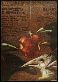 1t366 DZIEWCZETA Z NOWOLIPEK/RAJSKA JABLON Polish 27x38 '80s Pagowski art of birds eating apple!