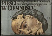 1t370 FISTS IN THE DARK Polish 27x38 '87 surreal Wieslaw Walkuski art of crushed face on a rock!