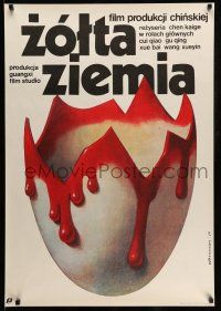 1t437 YELLOW EARTH Polish 27x38 '86 creepy Wieslaw Walkuski art of bloody egg shell!