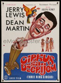 1t571 3 RING CIRCUS Yugoslavian 20x27 '54 Dean Martin & clown Jerry Lewis, wacky different art!