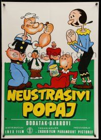 1t638 NEUSTRASIVI POPAJ Yugoslavian 19x27 '60s art of Popeye, Olive Oyl, Bluto, Wimpy, more!