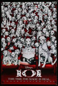 1w002 101 DALMATIANS teaser DS 1sh '96 Walt Disney live action, wacky image of dogs in theater!