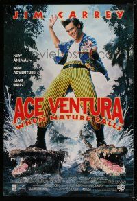 1w020 ACE VENTURA WHEN NATURE CALLS 1sh '95 wacky Jim Carrey on crocodiles by John Alvin!