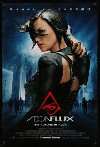 1w030 AEON FLUX advance DS 1sh '05 sexy futuristic Charlize Theron in black outfit!