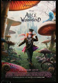 1w034 ALICE IN WONDERLAND advance DS 1sh '10 Johnny Depp as the Mad Hatter surrounded by mushrooms