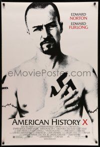 1w045 AMERICAN HISTORY X DS 1sh '98 B&W image of Edward Norton as skinhead neo-Nazi!