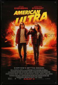 1w052 AMERICAN ULTRA advance DS 1sh '15 great image of Jesse Eisenberg and Kristen Stewart!