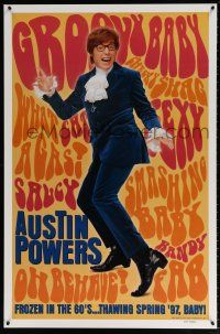 1w067 AUSTIN POWERS: INT'L MAN OF MYSTERY teaser DS 1sh '97 Mike Myers is frozen in the 60s!