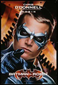 1w081 BATMAN & ROBIN teaser 1sh 97 cool super close up of Chris O'Donnell as Robin in costume!