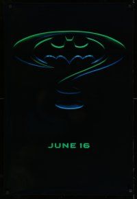 1w094 BATMAN FOREVER teaser 1sh '95 Kilmer, Kidman, cool question mark & bat symbol design!
