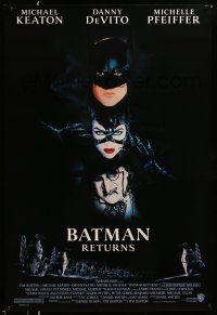 1w095 BATMAN RETURNS 1sh '92 Michael Keaton, Michelle Pfeiffer, DeVito, directed by Tim Burton!