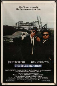 1w115 BLUES BROTHERS 1sh '80 John Belushi & Dan Aykroyd are on a mission from God!