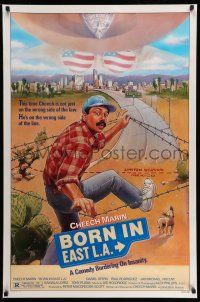 1w120 BORN IN EAST L.A. 1sh '87 great artwork of Cheech Marin crossing the border!